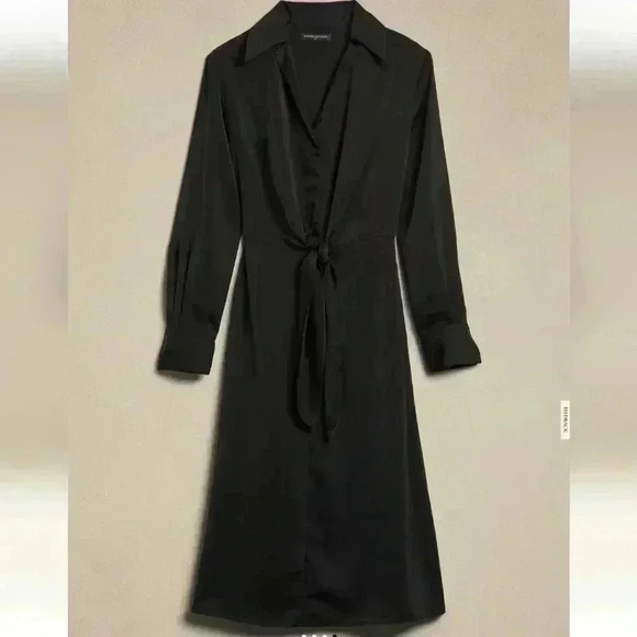 BANANA REPUBLIC SATIN TIE-FRONT MIDI SHIRTDRESS - Picture 4 of 10